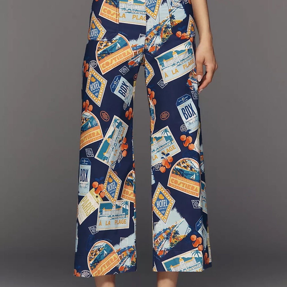 Travel Poster Print Wide Leg Pants - Navy Multi - Picture 5 of 8